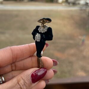 Couture Black Gold Brooch Rhinestones